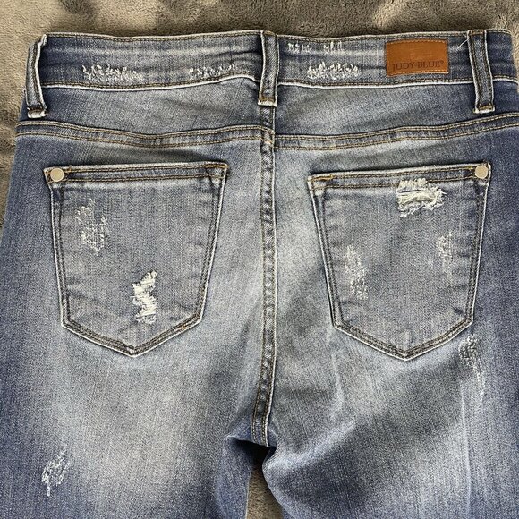 Judy Blue Womens Distressed Skinny Fit Leopard Cheetah Patches Jeans Size 5/27 - Picture 4 of 13